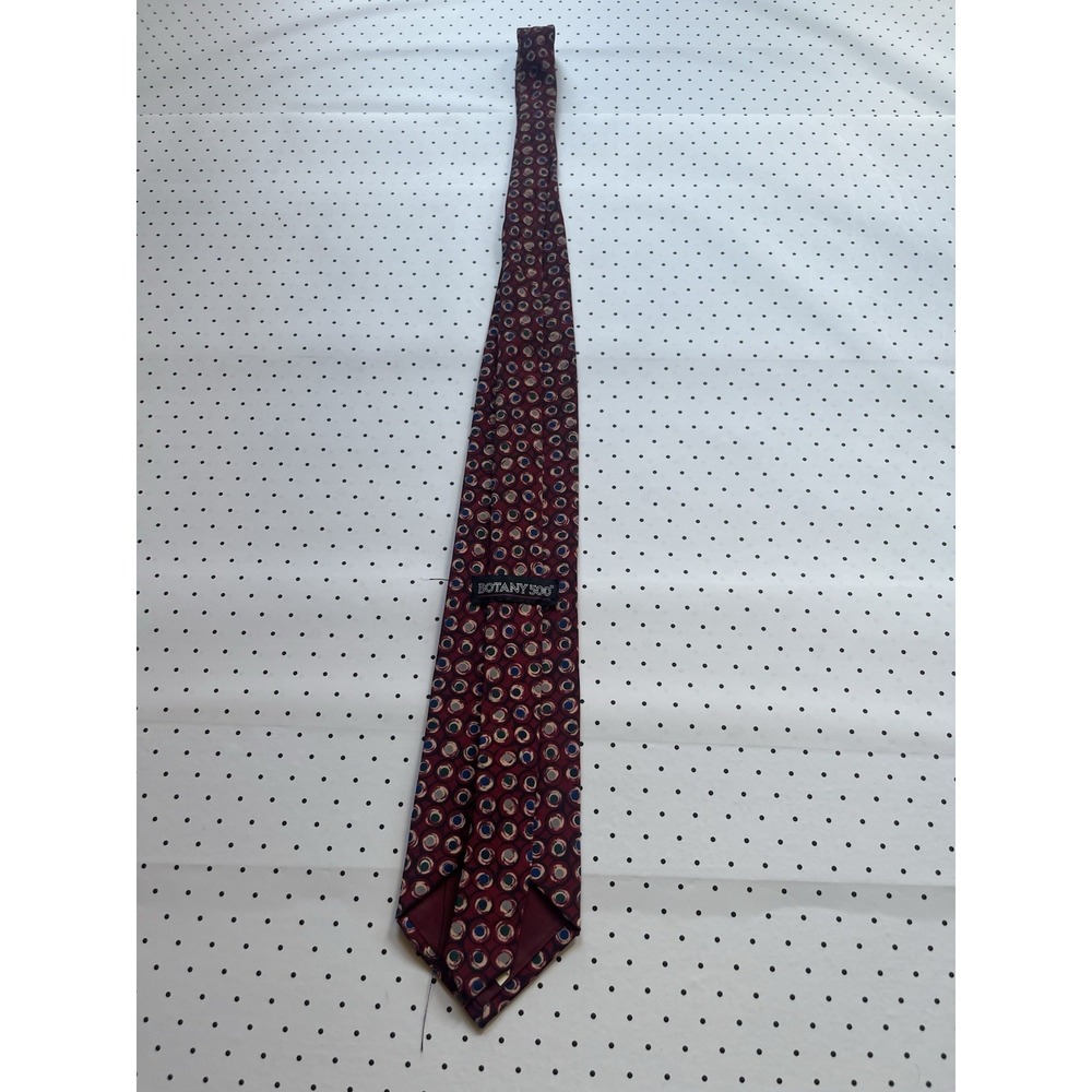 Vintage Botany 500 Burgundy Geometric Dot Silk Necktie Retro Mens Tie 90s